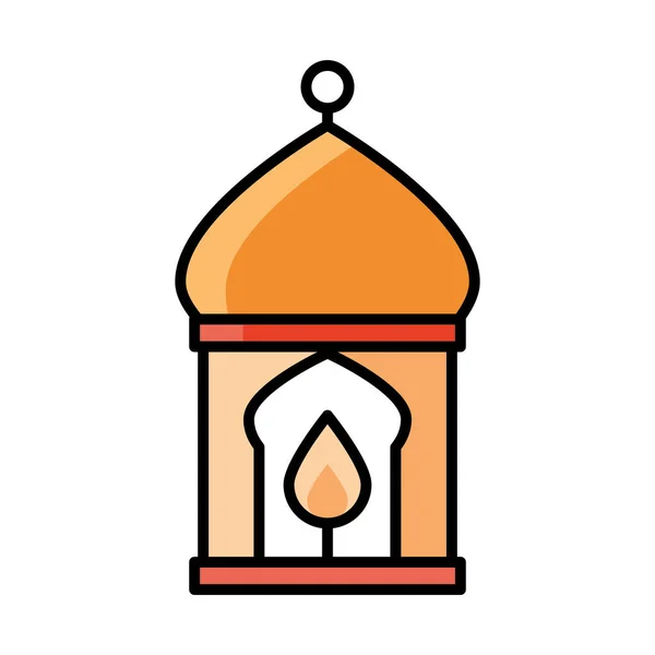Burning candle in lantern eid mubarak islamic religious celebration line and fill icon — Stock Vector