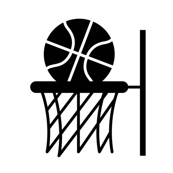 Juego de baloncesto, bola en aro recreación deporte silueta estilo icono — Vector de stock