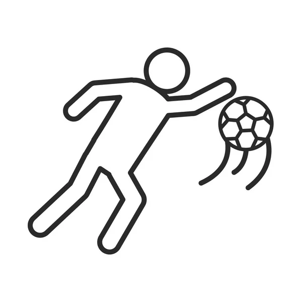 Juego de fútbol, jugador con pelota de la liga de deportes recreativos icono de estilo de línea de torneo — Archivo Imágenes Vectoriales