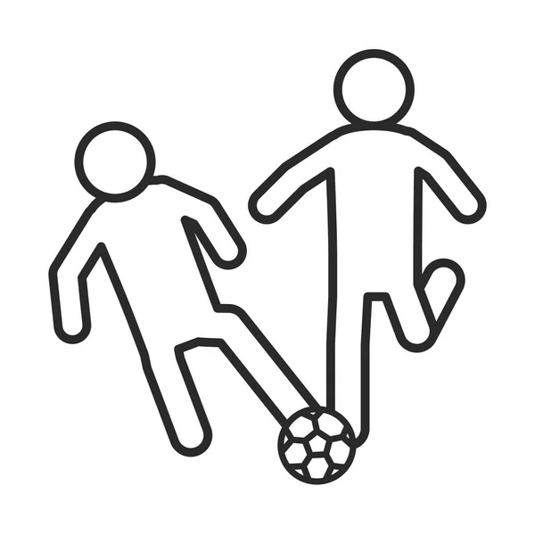 Juego de fútbol, los jugadores que luchan por una pelota, liga de deportes recreativos icono de estilo de línea de torneo — Vector de stock