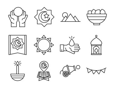 Bayram Mübarek İslami kutlama geleneksel simgeler düz stil belirlendi