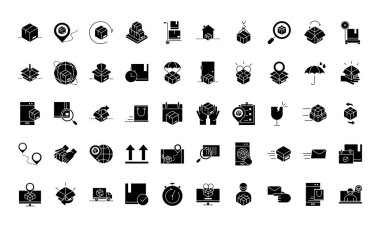 teslimat ambalajı, kargo dağıtımı, mal ikonlarının lojistik sevkiyatı satır tasarımı