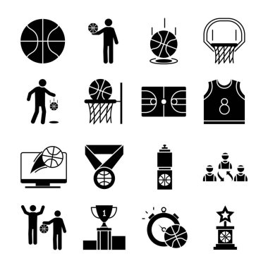 Basketbol oyunu, eglence sporu siluet stili simgeler seti