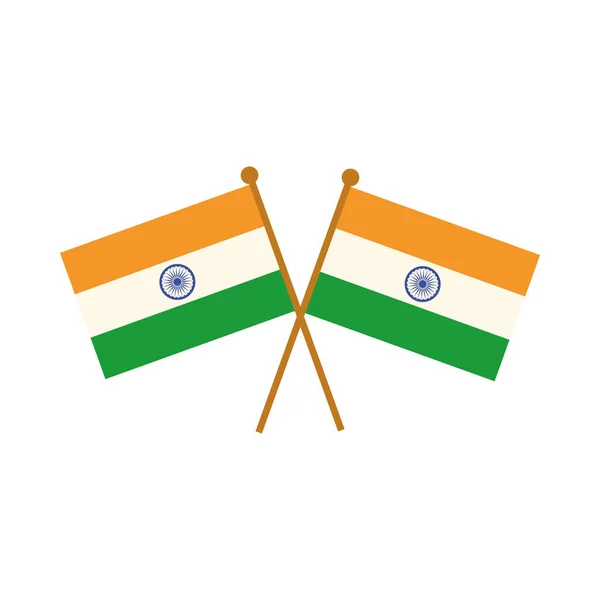 Šťastný den nezávislosti Indie, křížené vlajky vlastenecké oslavy plochý styl ikony — Stockový vektor