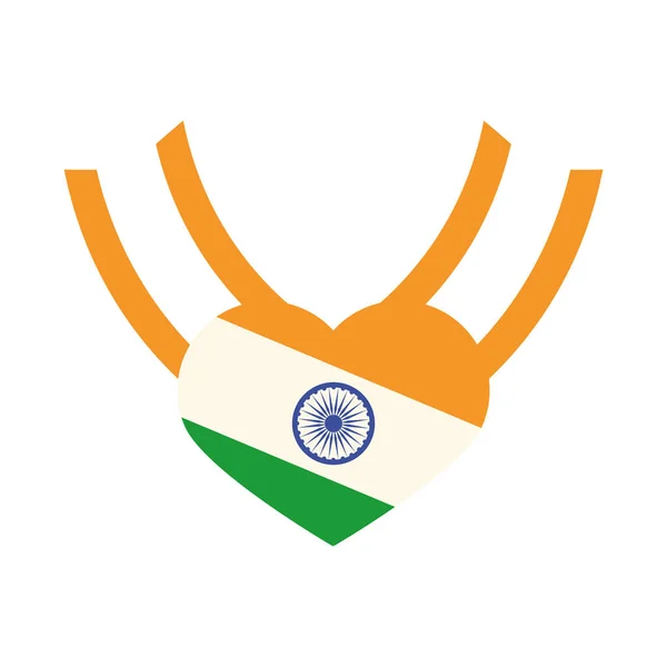 Šťastný den nezávislosti Indie, vlajka v srdci láska oslavy plochý styl ikona — Stockový vektor