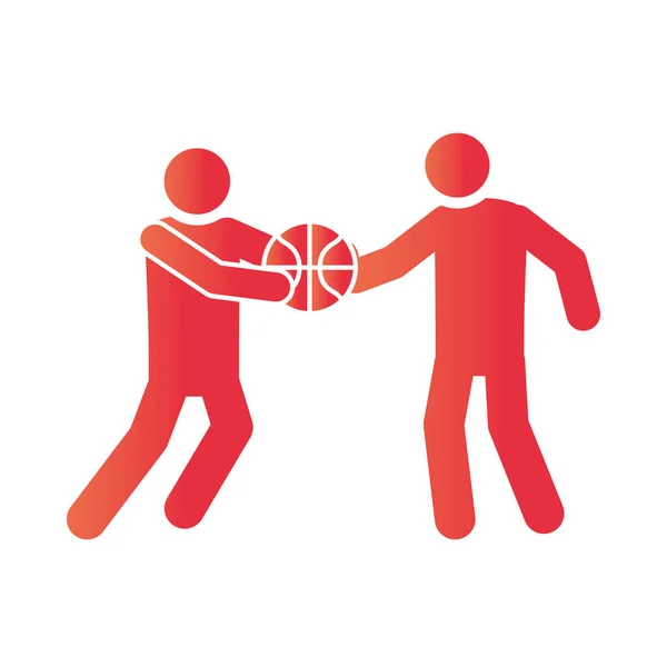 Jeu de basket-ball, les joueurs avec ballon loisirs sport gradient style icône — Image vectorielle