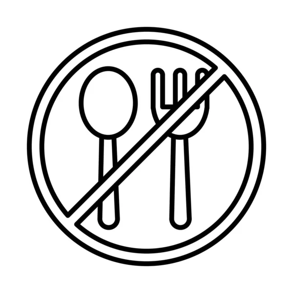Forchetta e cucchiaio con linea di segno proibita e icona di stile di riempimento — Vettoriale Stock