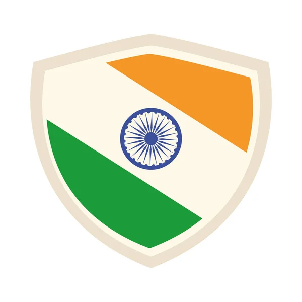 Happy independence day india, shield with flag country celebration flat style icon — Stock Vector