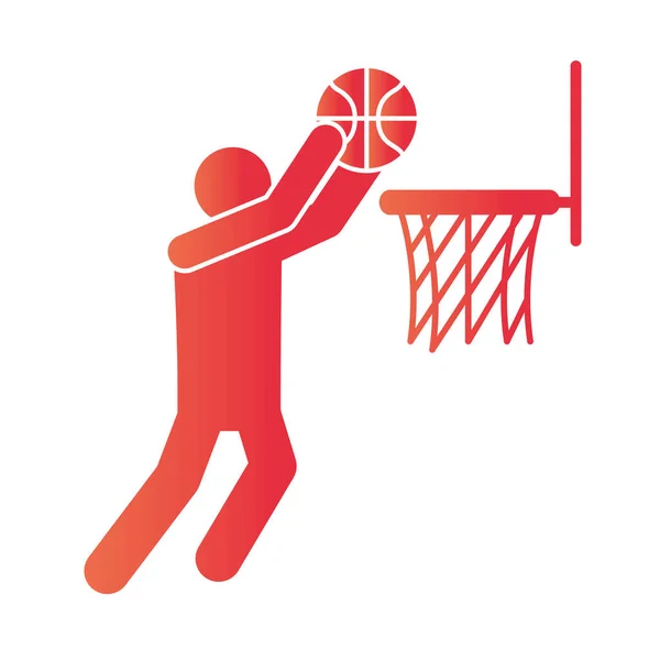 Jeu de basket-ball, tir de joueur dans cerceau loisirs sport gradient style icône — Image vectorielle
