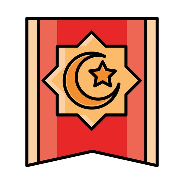 Tapis traditionnel lune et étoile décoration eid moubarak islamic religion célébration ligne et remplir icône — Image vectorielle