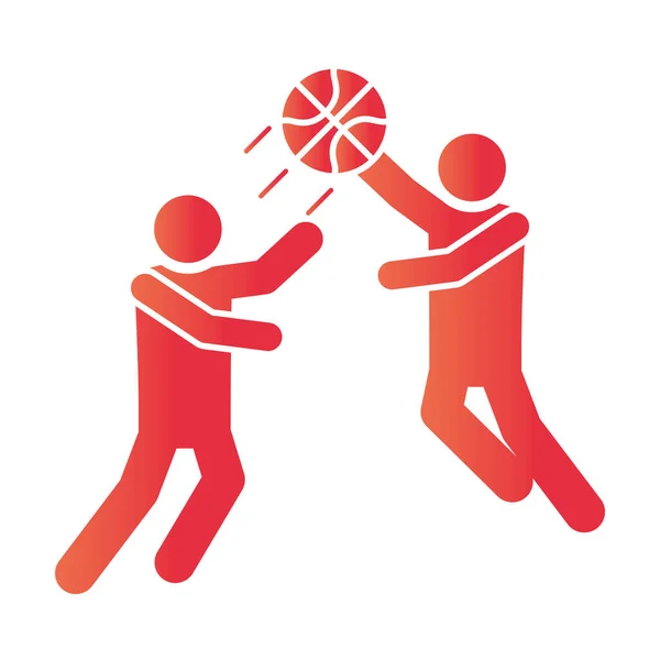 Jeu de basket-ball, les sportifs avec ballon loisirs sport gradient style icône — Image vectorielle