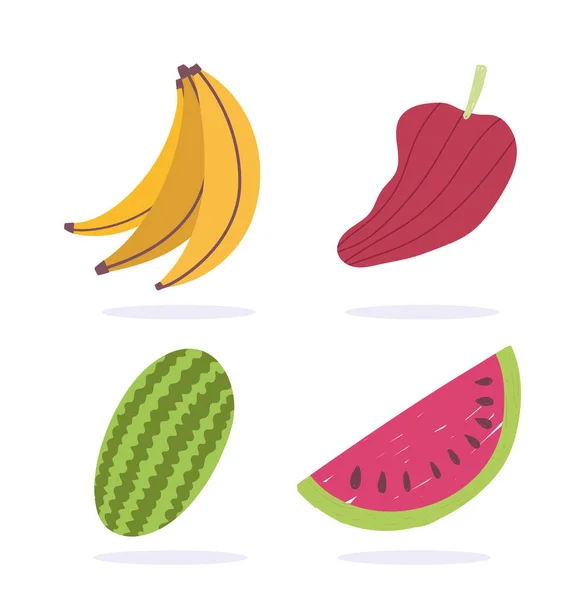 Banán görögdinnye és paprika gyümölcs zöldség friss táplálkozás étrend bio élelmiszer — Stock Vector