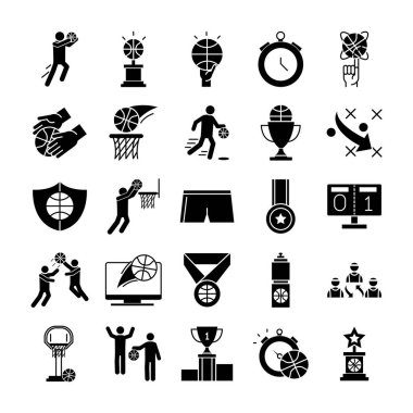 Basketbol oyunu, eglence sporu siluet stili simgeler seti