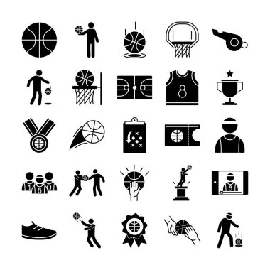 Basketbol oyunu, eglence sporu siluet stili simgeler seti