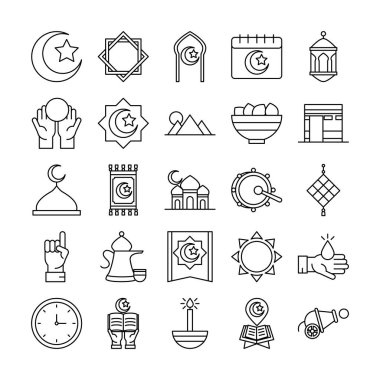 Bayram Mübarek İslami kutlama geleneksel simgeler düz stil belirlendi