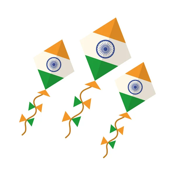 Happy independence day india, kites with flag country symbol flat style icon — Stock Vector