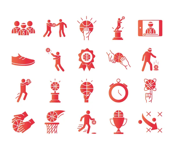 Набор значков в стиле баскетбол, рекреационный спорт — стоковый вектор