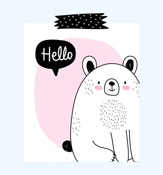 Cute animals sketch wildlife cartoon adorable bear with love message — Stock Vector