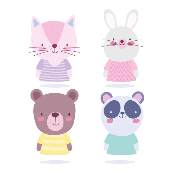 Dessins animés animaux mignons personnages chat lapin ours et panda — Image vectorielle