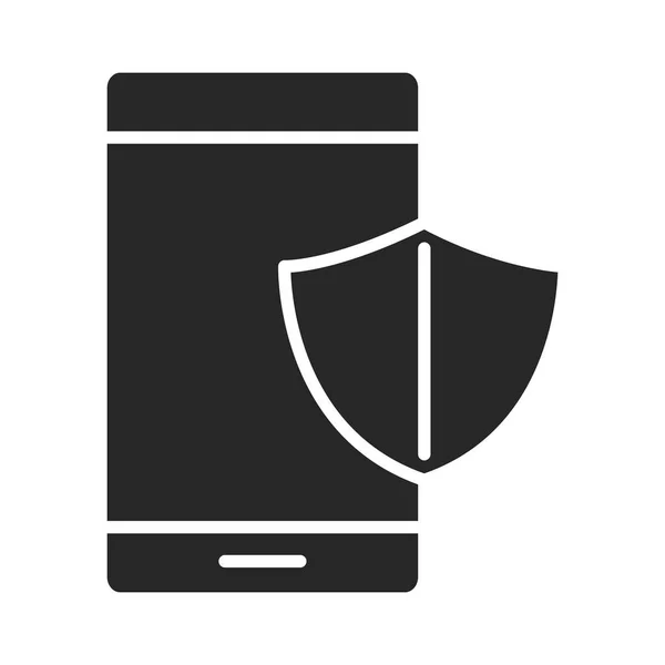 Proteção de escudo de telefone celular ou smartphone, ícone de estilo silhueta de dispositivo de tecnologia eletrônica — Vetor de Stock