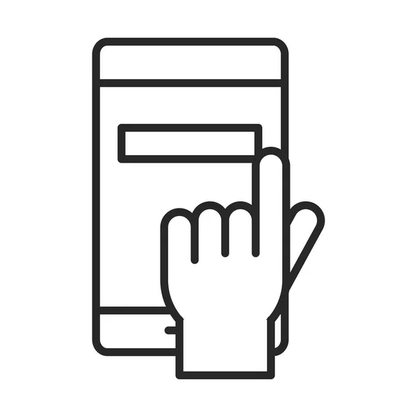 Telefone celular ou exibição de smartphone clicando em ícone de estilo de linha de dispositivo de tecnologia eletrônica — Vetor de Stock