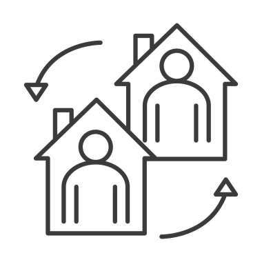 covid 19 koronavirüs sosyal uzaklık önleme, ev dördünde kal, salgın yayılma vektör çizgisi tarzı simge
