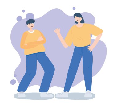 Mutlu genç adam ve kadın çizgi film karakteri tasarımı