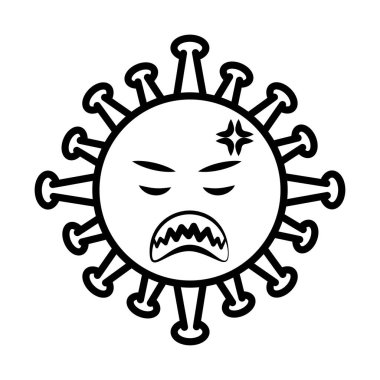 Virüs simgesi, covid-19 emoji karakter enfeksiyonu, yüz çizgi film tarzı