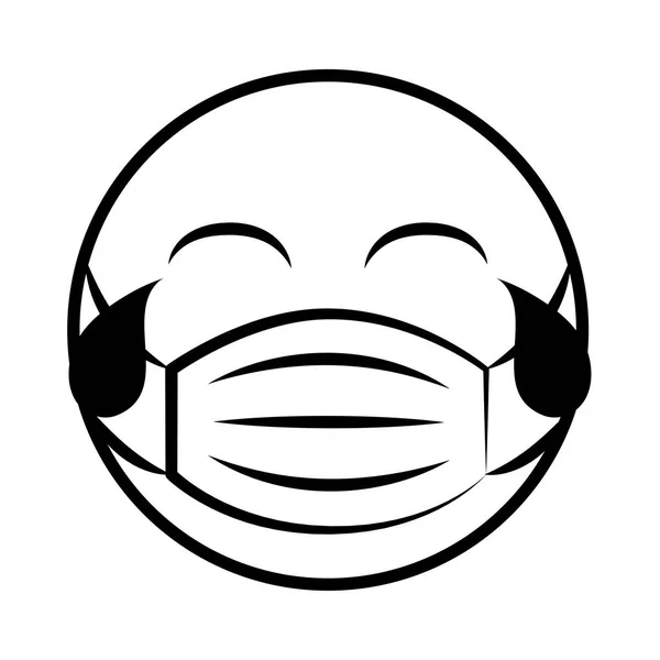 Emoticon mit medizinischer Maske coronavirus covid-19 pandemie, linie cartoon style — Stockvektor