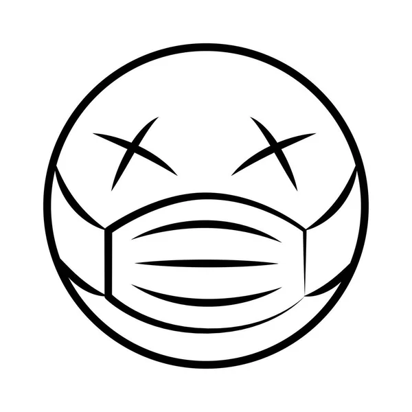 Emoticon mit medizinischer Maske coronavirus covid-19 pandemie, linie cartoon style — Stockvektor