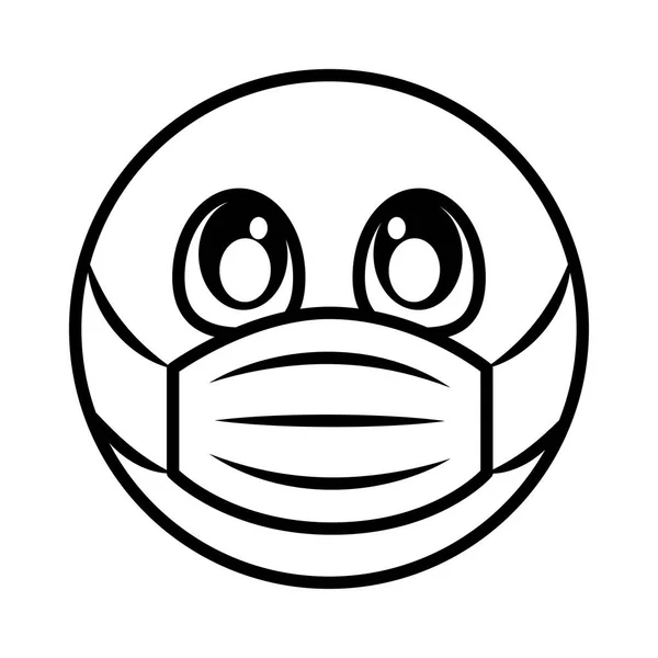 Emoticon con maschera medica coronavirus covid-19 pandemia, linea stile cartone animato — Vettoriale Stock