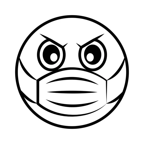 Emoticon med medicinsk mask coronavirus covid-19 pandemi, linje tecknad stil — Stock vektor