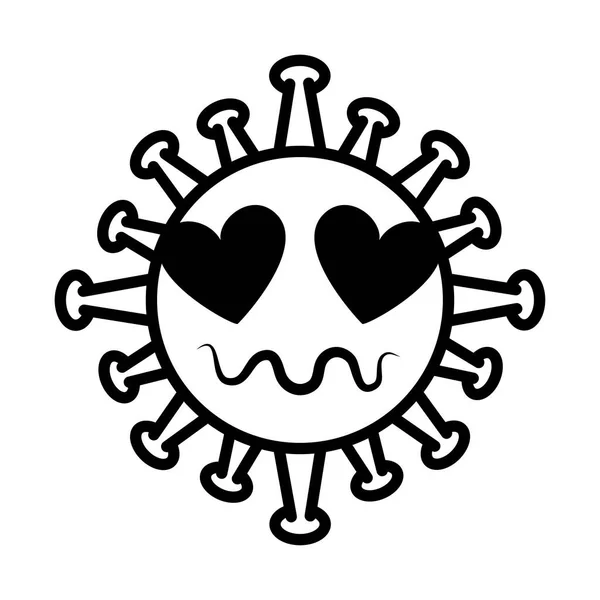Vírus emoticon, covid-19 infecção de caráter emoji, estilo cartoon linha de amor rosto —  Vetores de Stock