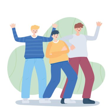 grup genç erkek çizgi film karakterleri tasarımı kutluyor