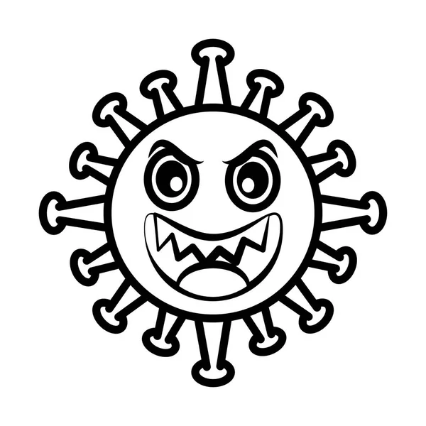 Emoticon de vírus, covid-19 infecção de caráter emoji, rosto com raiva, estilo de desenho animado linha —  Vetores de Stock