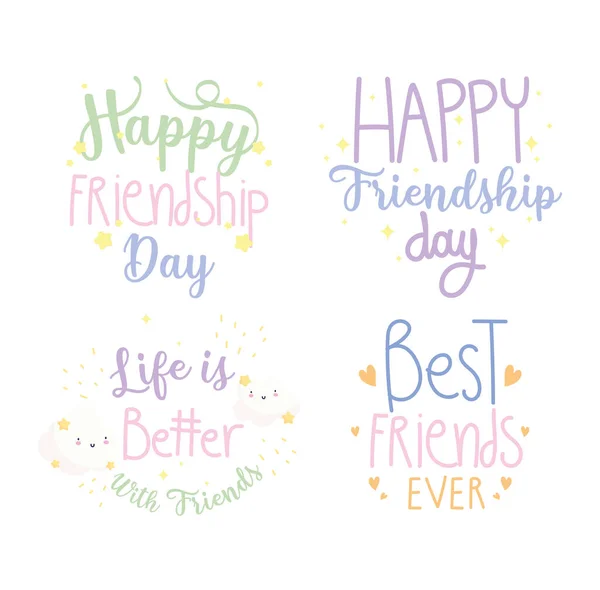 Boldog barátság nap, különleges esemény ünneplés, kézírás betűző üzenetek — Stock Vector