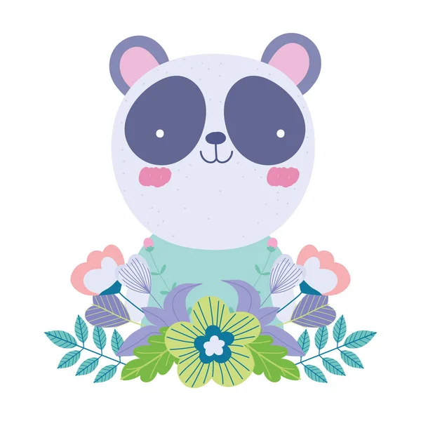 Fleurs de panda laisse dessin animé personnages animaux mignons conception de la nature — Image vectorielle