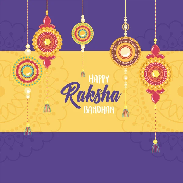 Raksha Bandhan, geleneksel Hint bilekliği koleksiyon afişi. — Stok Vektör