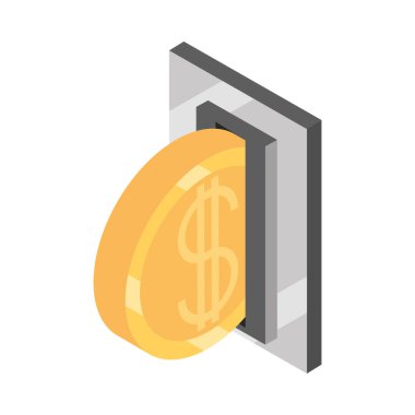 İzometrik para nakit para birimi beyaz arkaplan düz simgesi izole madeni para piyasası ekleme