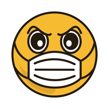 Tıbbi maskeli Coronavirus covid-19 salgınına kızgın, düz çizgi film tarzı.