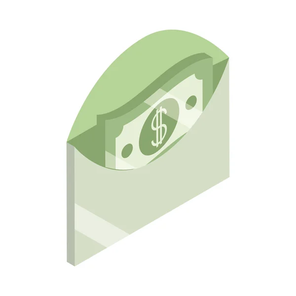 Izometrikus készpénz készpénz boríték fehér alapon elszigetelt bankjeggyel lapos ikon — Stock Vector