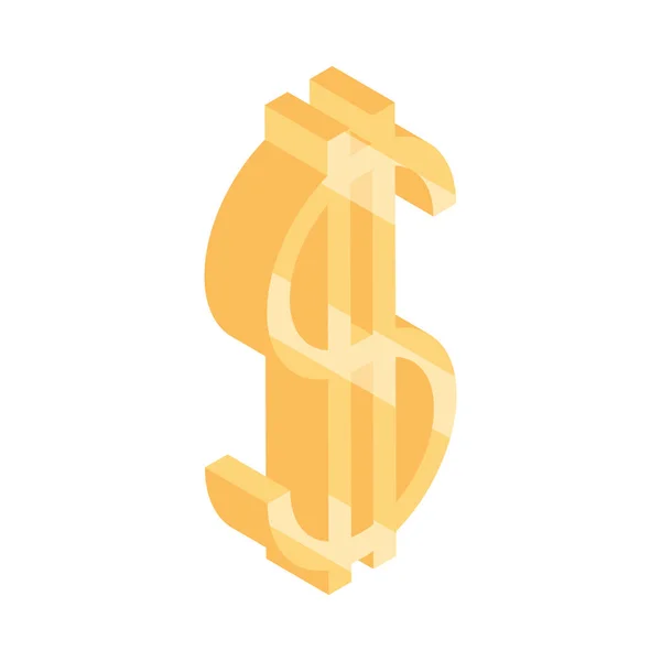 Izometrikus pénz készpénz pénznem arany dollár szimbólum elszigetelt fehér háttér lakás ikon — Stock Vector