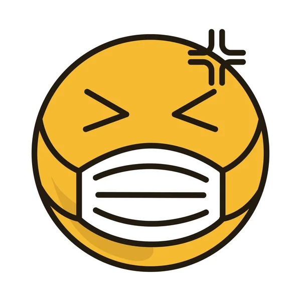 Emoticon mit medizinischer Maske Coronavirus covid-19 Pandemie, flacher Cartoon-Stil — Stockvektor