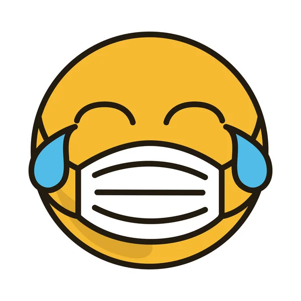 Emoticon com máscara médica coronavirus covid-19 pandemia, estilo cartoon plana —  Vetores de Stock