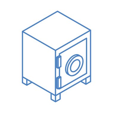 İzometrik para nakit para döviz kasa bankacılığı beyaz arkaplan doğrusal mavi simge izole