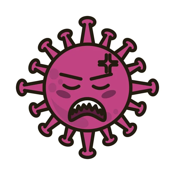 Virus emoticon, covid-19 emoji personaggio infezione, viso piatto stile cartone animato — Vettoriale Stock