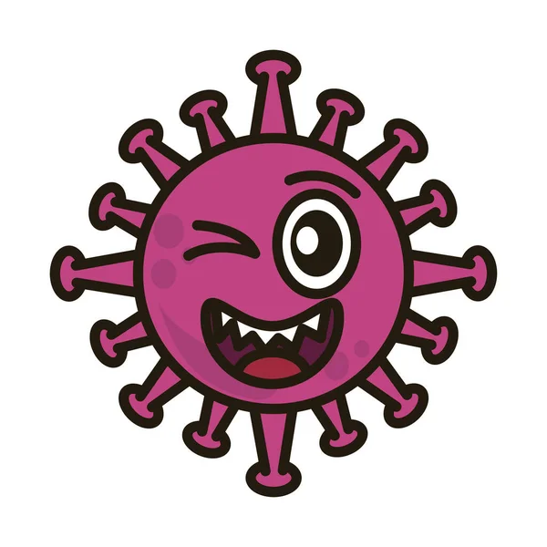 Virus emoticon, covid-19 emoji character infection, face wink flat cartoon style — Stock Vector