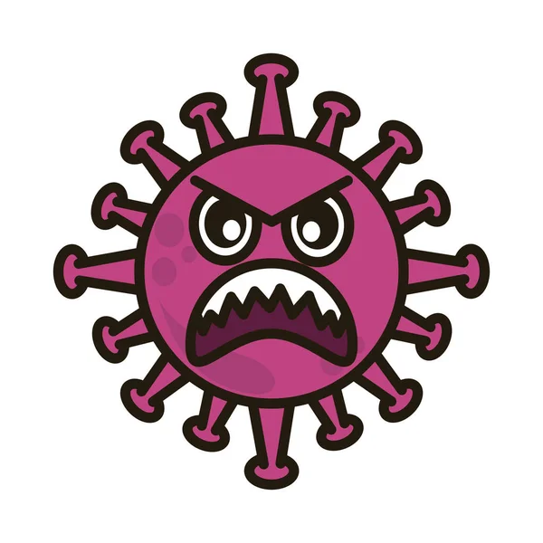 Virus emoticon, covid-19 emoji personaggio infezione, faccia arrabbiata, piatto stile cartone animato — Vettoriale Stock