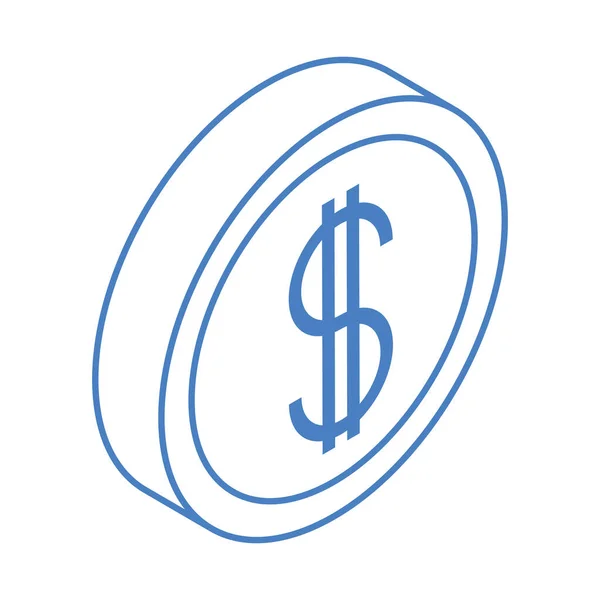 Isometrische geld gouden munt contant geld valuta geïsoleerd op witte achtergrond lineair blauw pictogram — Stockvector