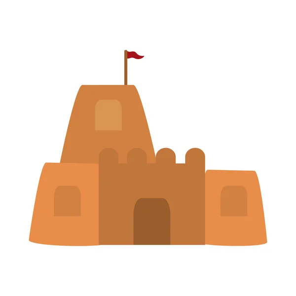 Verão viagens e férias castelo de areia com bandeira em estilo plano ícone isolado — Vetor de Stock
